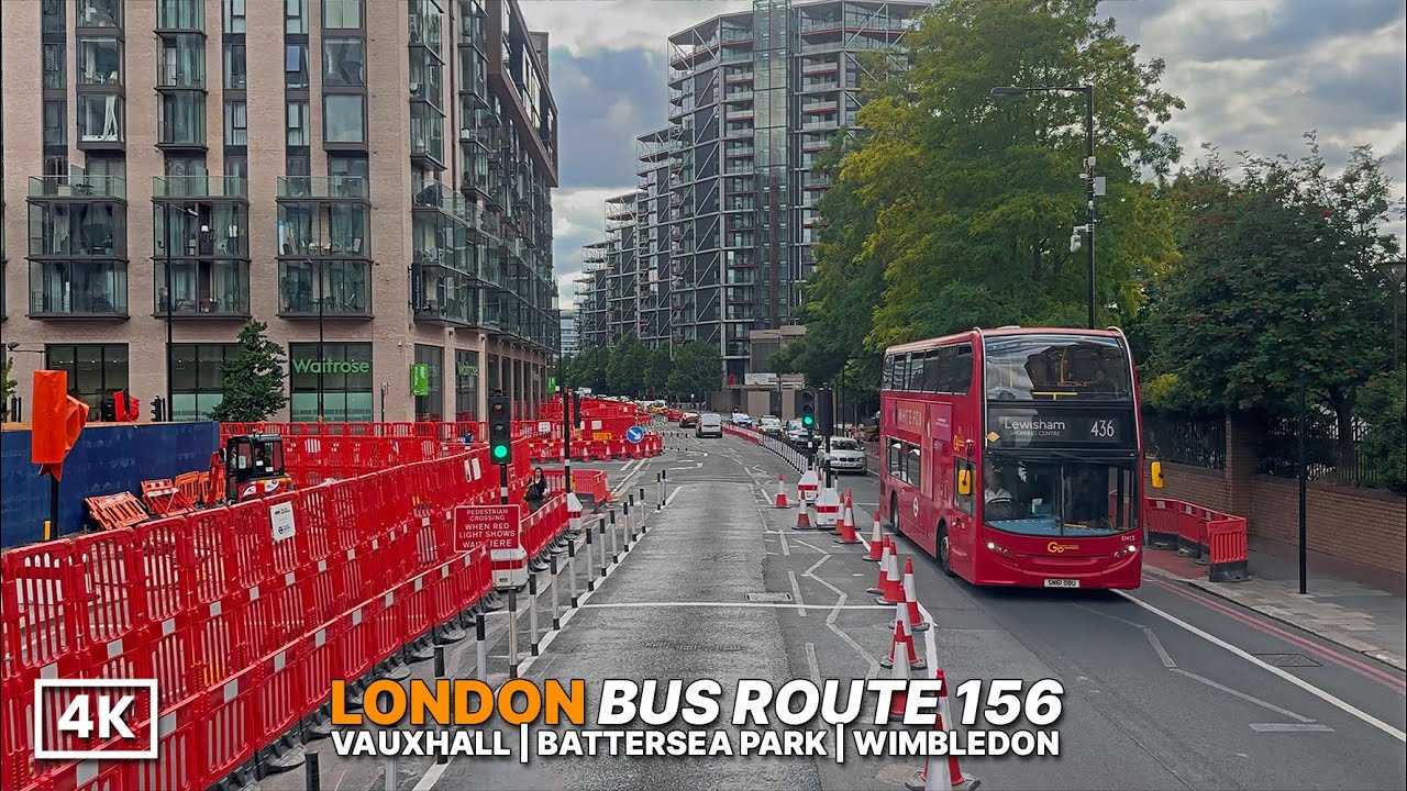 Sunny London Bus Ride POV | Bus Route 156 from Vauxhall to Wimbledon (Upper Deck Front View) | 4K