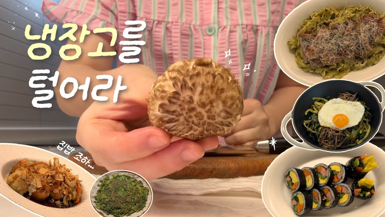 1인 가구의 냉털집밥🍲🫧ㅣ김밥🍙ㅣ타코야끼🐙ㅣ바질파스타🌱ㅣ미나리전✨