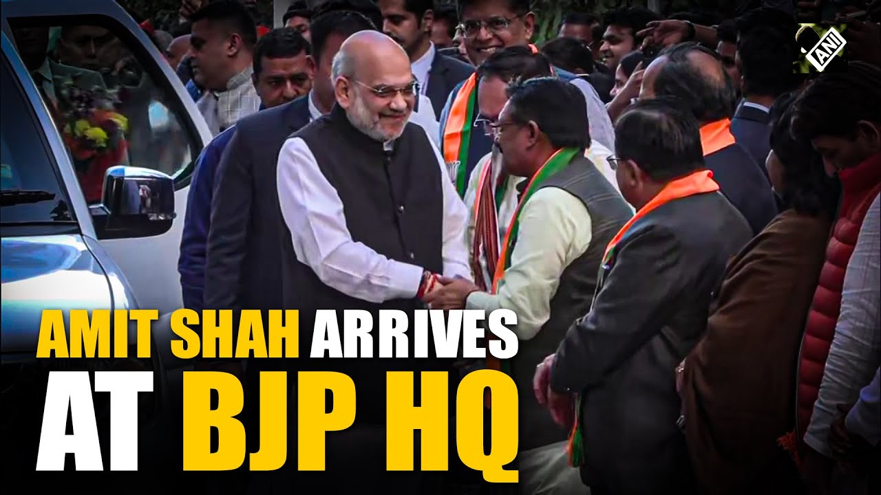 BJP Sweeps Delhi: Union Home Minister Amit Shah arrives at BJP HQ for victory celebrations