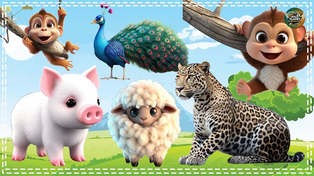Lovely Pets and Farm Animals: Monkey, Peacock, Pig, Sheep, Leopard – Animal Moments