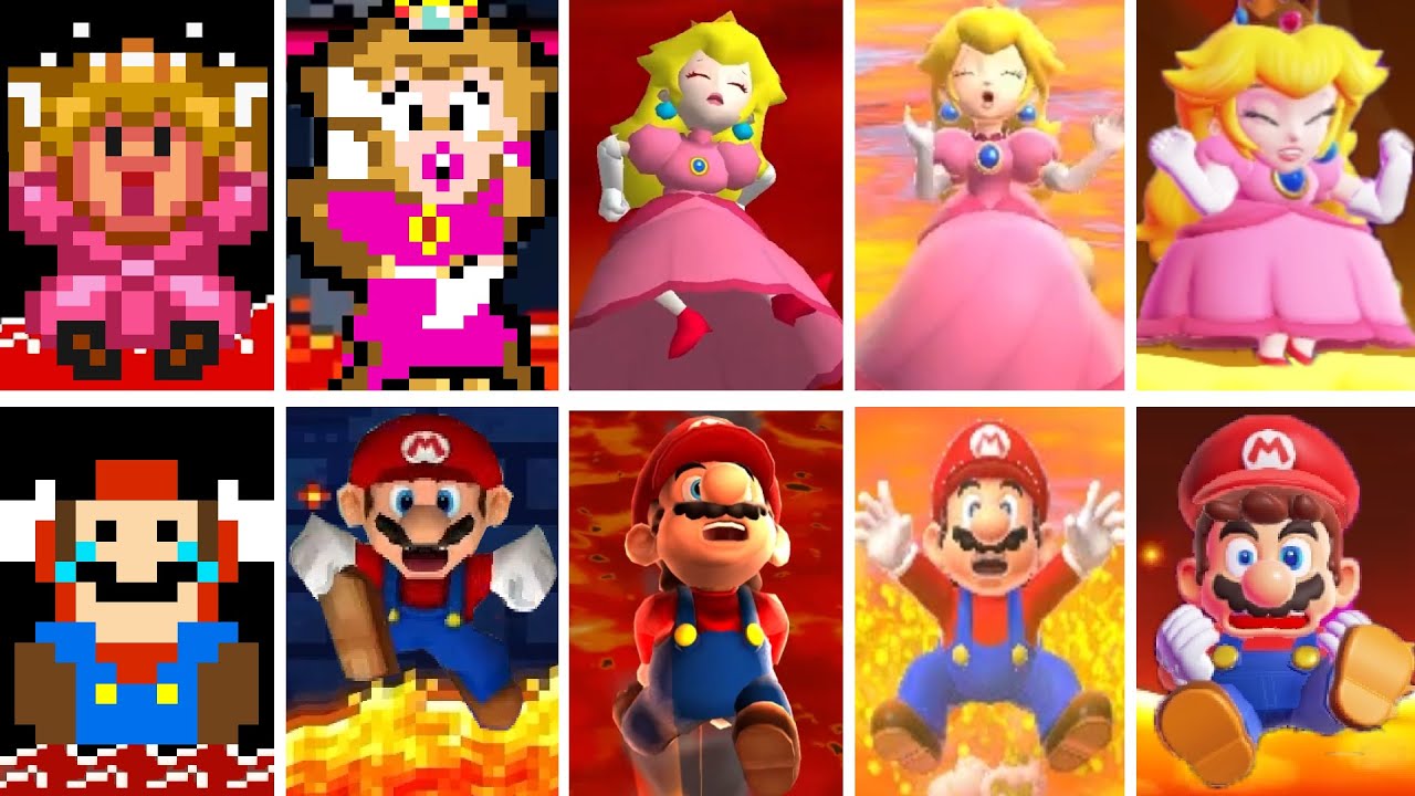 Evolution of Mario Princess Peach Falling in Lava, losing Super Mario Games And Fan Mod (1985-2024)