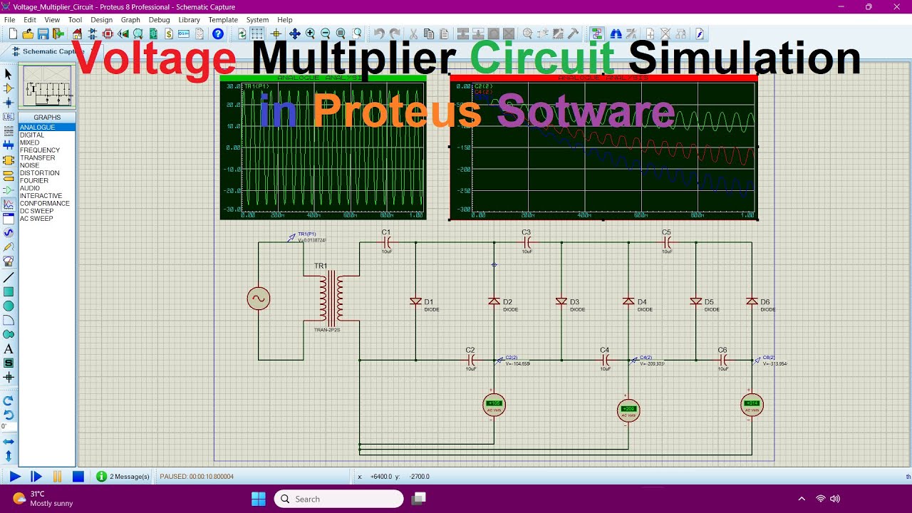 Voltage Multiplier Circuit Simulation in Proteus Software #voltagemultiplier #proteussimulation