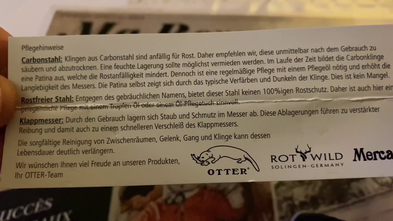 Le douk douk allemand: Otter Mercator - Couteau de Poche, Lame 8cm, Fer, Incrustations d'Or, Carbone