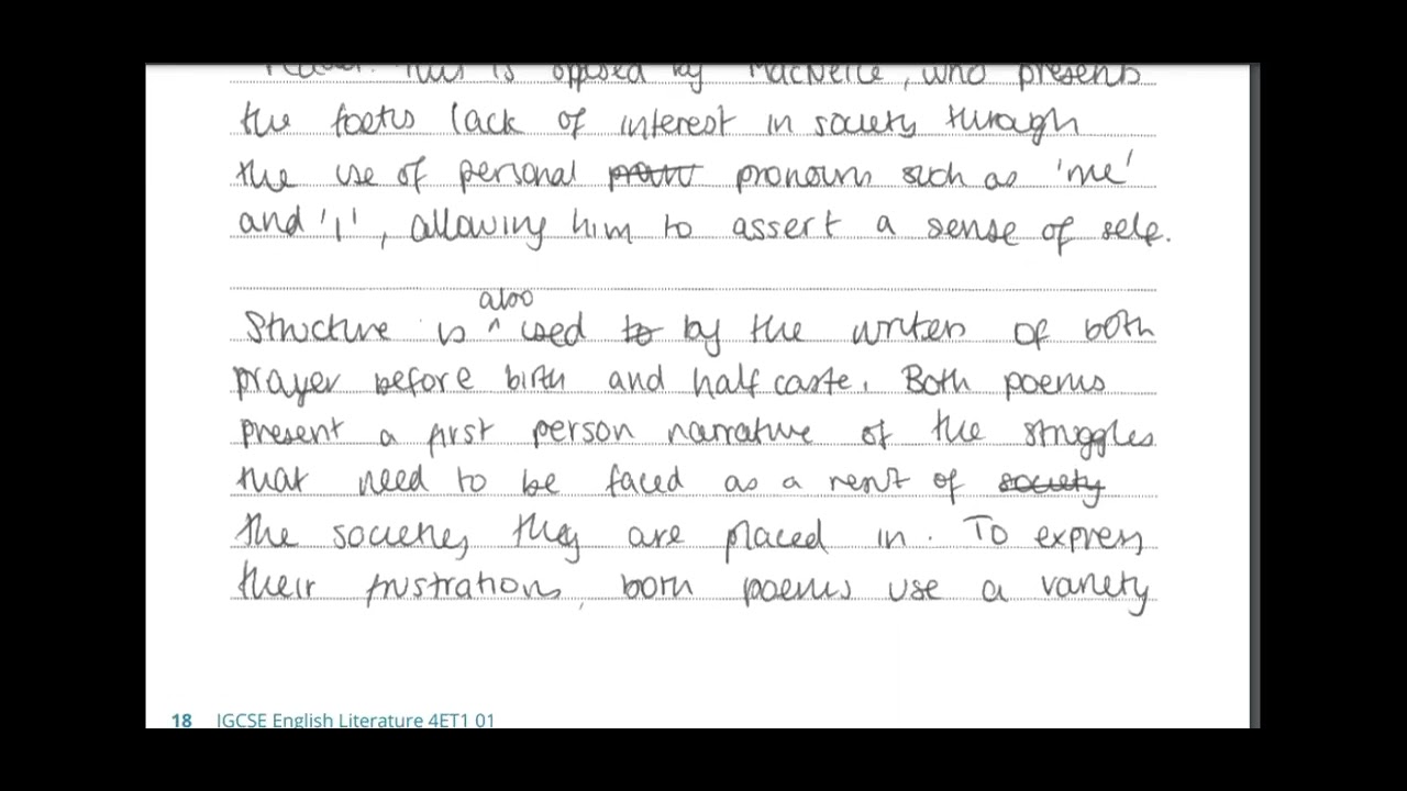 Edexcel iGCSE Poetry Full Mark Comparative Answer