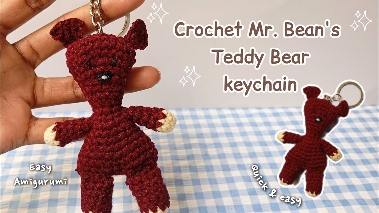 Crochet Mr Bean teddy bear keychain tutorial🧸| step by step easy amigurumi for beginners | cute diy