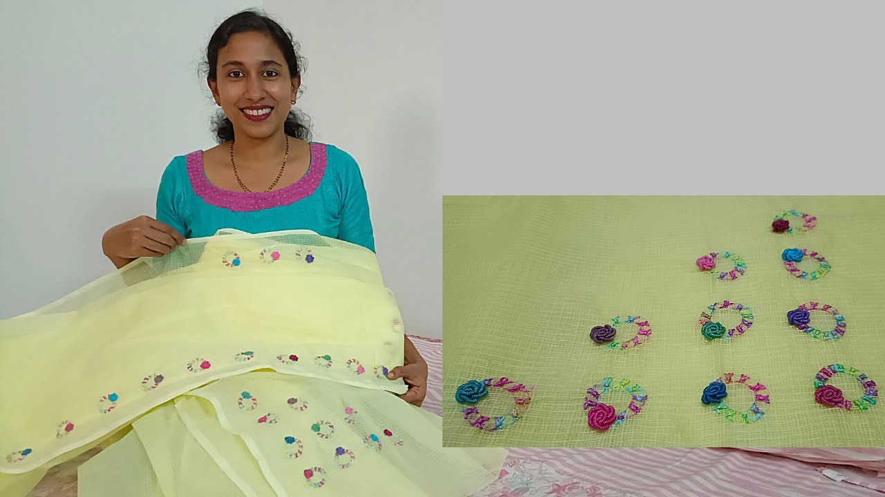 Daily wear designer saree with sheaf stitch | Hand embroidery design for beginners.