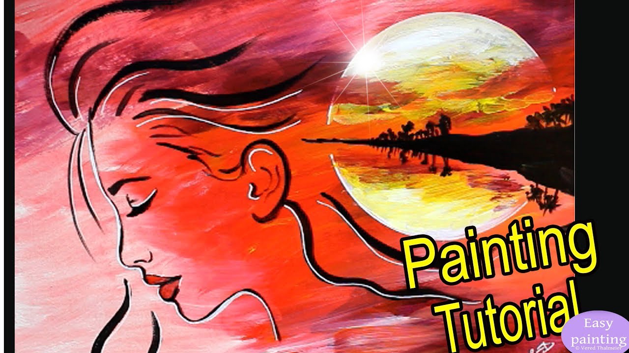 How to paint WOMAN & SUNSET. Multi-Exposure Painting Tutorial Step by Step in acrylics
