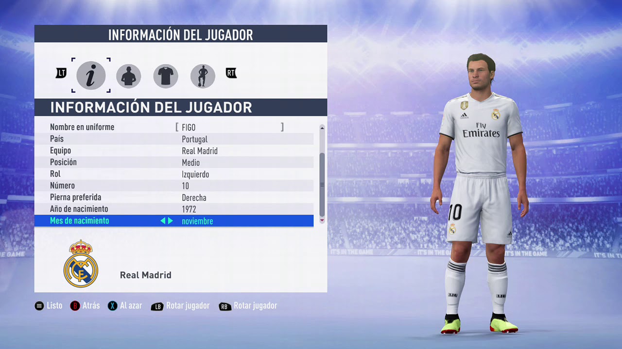 Como crear a Luis Figo//Fifa 19(creando a los Galacticos final)