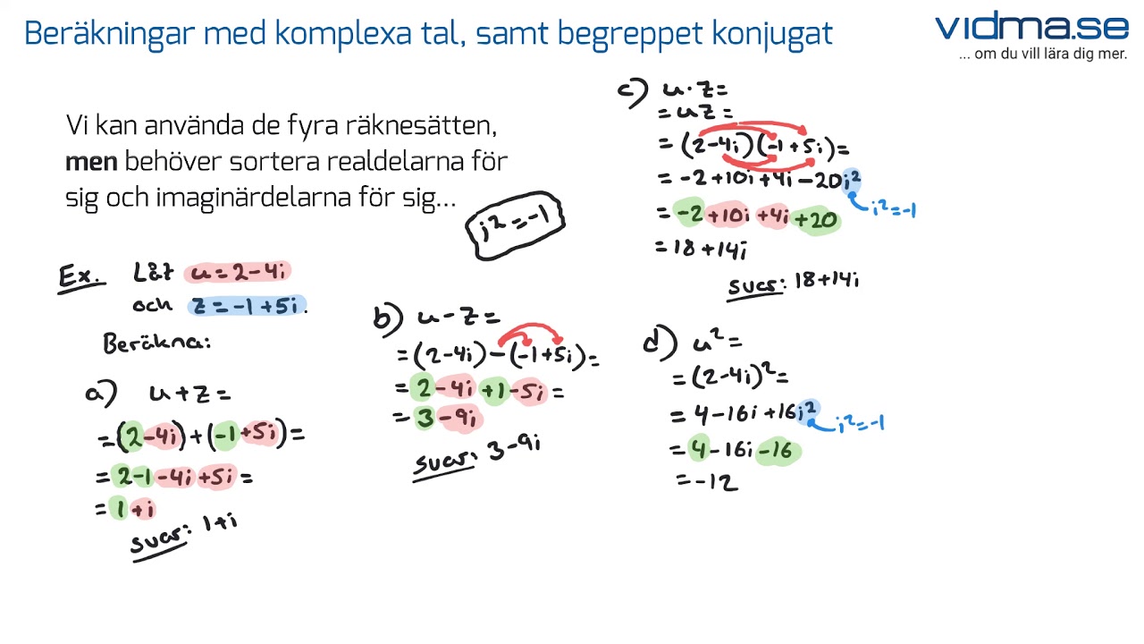 Matematik 4. Komplexa tal, del 3. Beräkningar samt begreppet konjugat