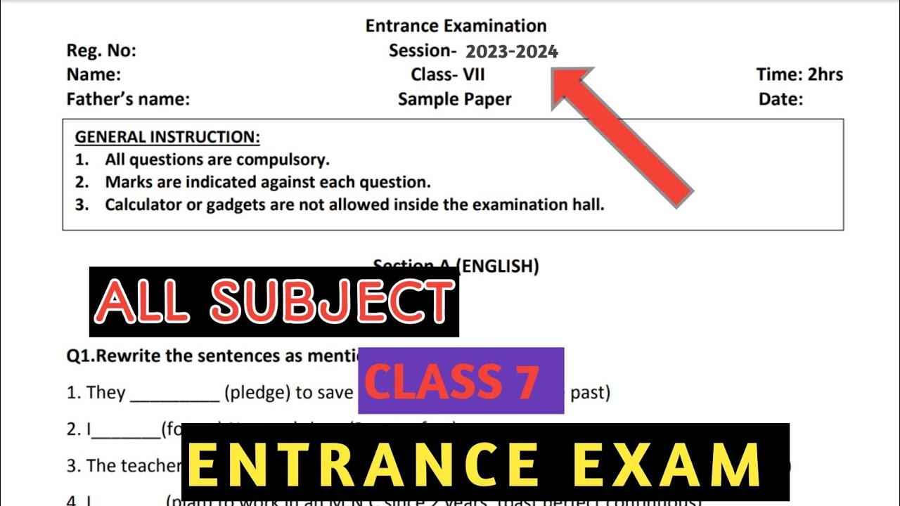 Dav class 7 entrance exam question paper of all subject | Dav public school | 2023 |