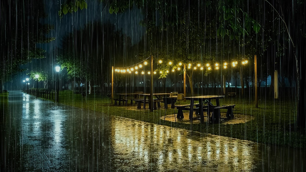 Sleep Better Than Ever with Gentle Rain on Night Park | Rain ASMR White Noise