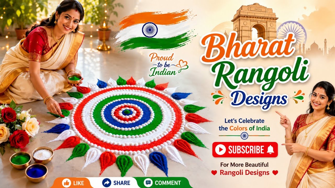 🇮🇳 मेरा भारत महान: गणतंत्र दिवस पर बनाएं यह अद्भुत रंगोली | Beautiful Bharat Rangoli Design 2026