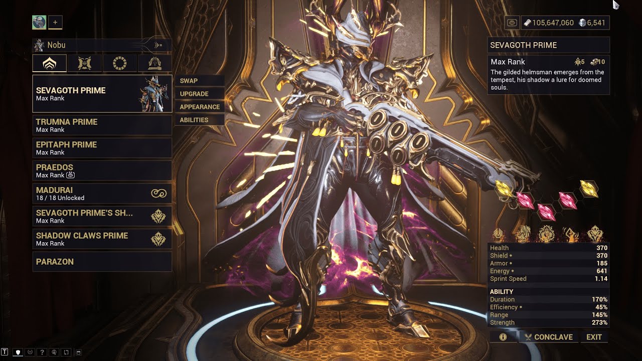Warframe Maximum Investment  - Sevagoth Prime / Sevagoth Prime's Shadow | Techrot Encore