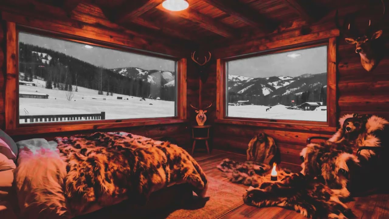Cozy Winter Cabin Ambience 🔥 Pretty Crackling Fireplace & Soft Falling Snow 😴 No Ads Sleep Best Ever