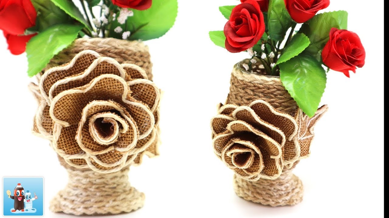 Burlap and Jute Flower Vase with Rose Art and Craft Ideas Handcraft