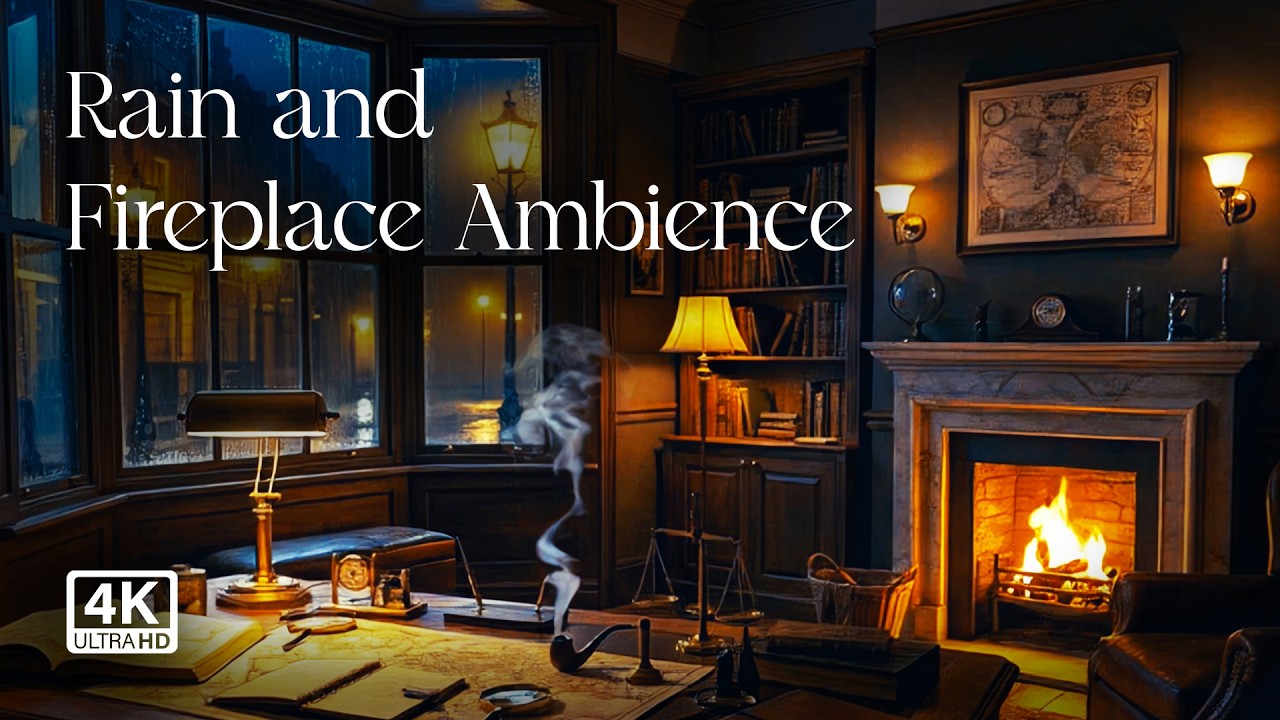 The Detective’s Study | Dark Academia Ambience for Deep Focus & Writing | Rain & Fire | No Music