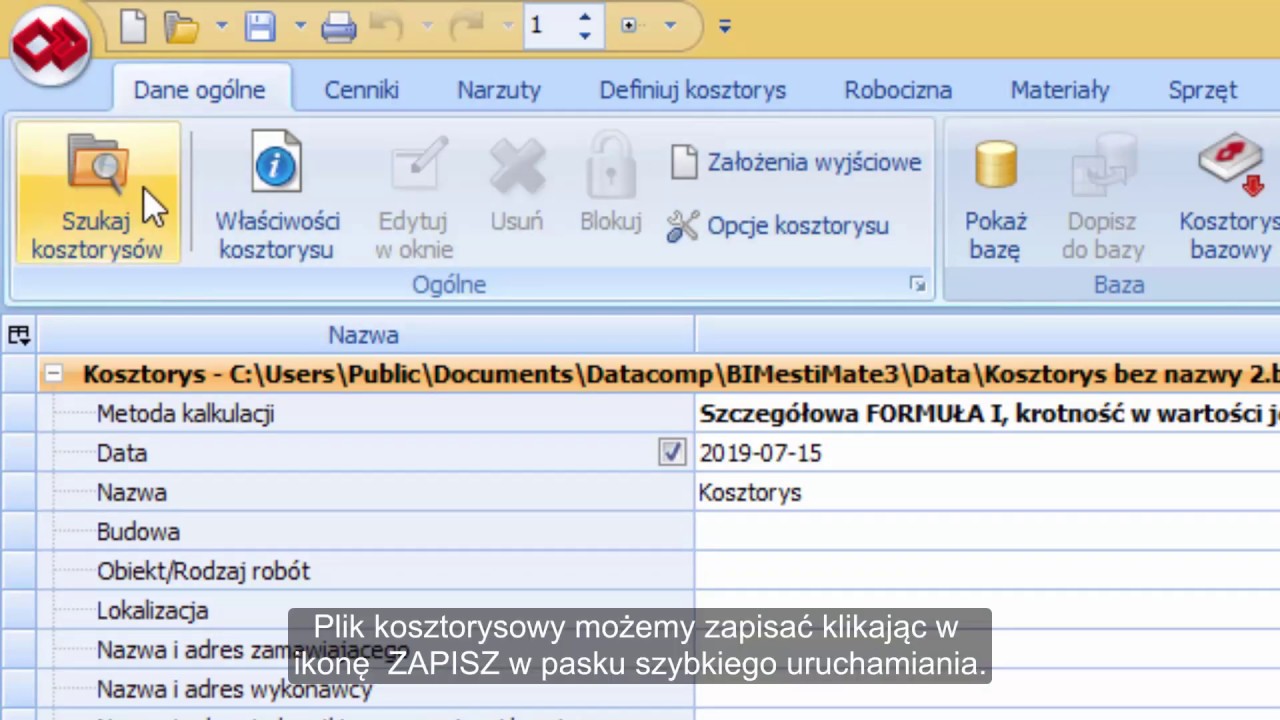 BIMestiMate tworzenie kosztorysu