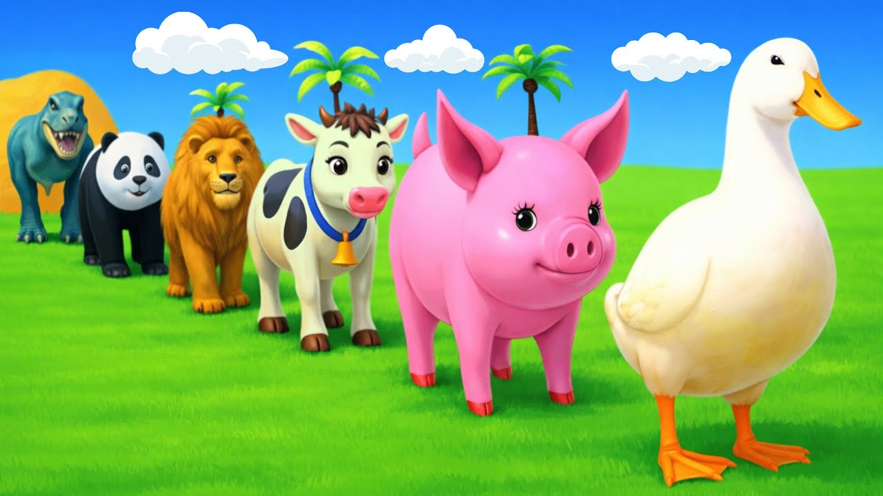 Long Slide Game With Elephant Gorilla Buffalo Hippopotamus Tiger - 3d Animal Game - Funny 3d Animals