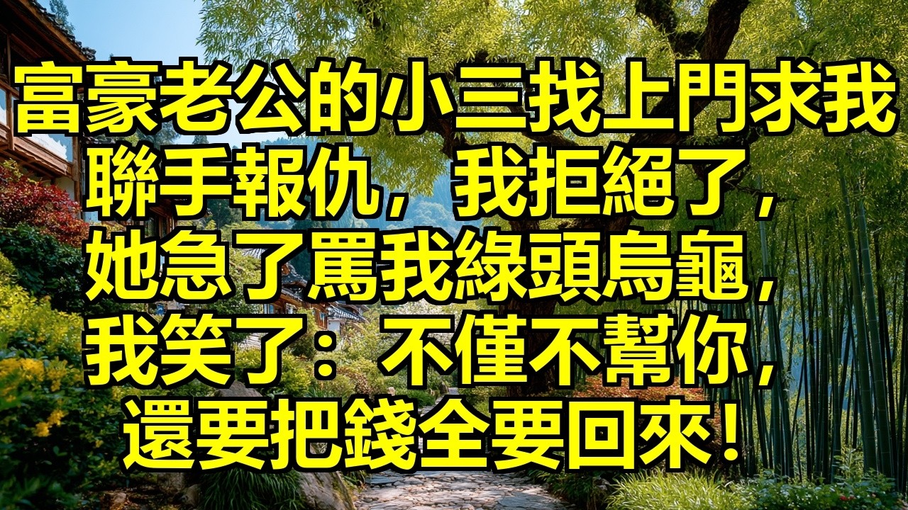 富豪老公的小三找上門，求我聯手搞垮他，我拒絕了，她急了：你都成綠頭烏龜了！我笑了：論賤比不過你，我不僅不幫你，還要把他花在你身上的錢全要回來！ #小三求合作 #冷靜反擊 #闊太智鬥