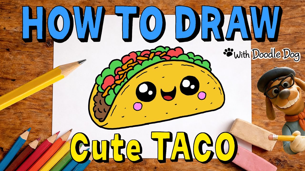 How to Draw a Cute Taco – Easy Drawing for Kids | Doodle Dog