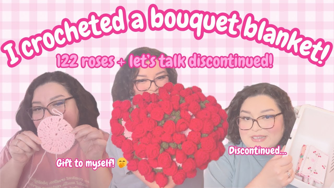 I crocheted a bouquet blanket!🌹122 roses + discontinued products! ✨