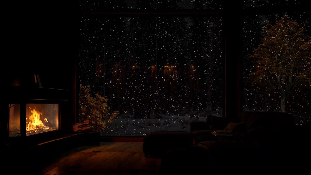 Winter Snow Falling Outside Glass Cabin🪟🔥| Ultimate Cozy Fireplace for Deep Sleep&Relaxation😴(NoAds)