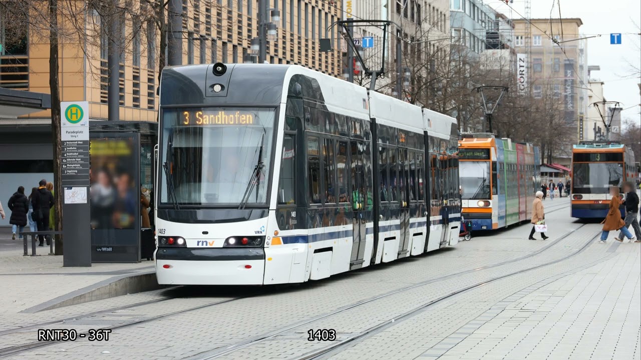 Mannheim (Tram; Rhein-Neckar-Verkehr (RNV) (ET8N, RNT30 - 36T & RNV6-ER)) (20250329) (Slide show)