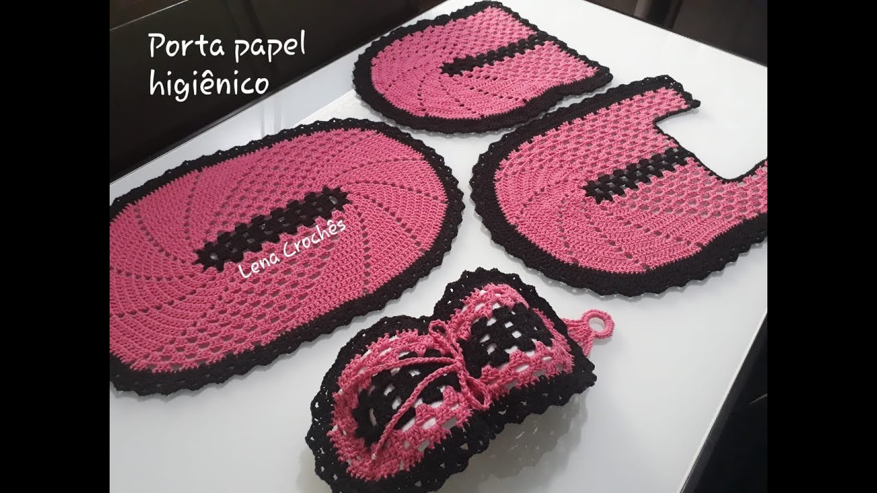 Jogo de Banheiro Rápido / Porta papel higiênico #LenaCrochês #crochê #artecomeuroroma