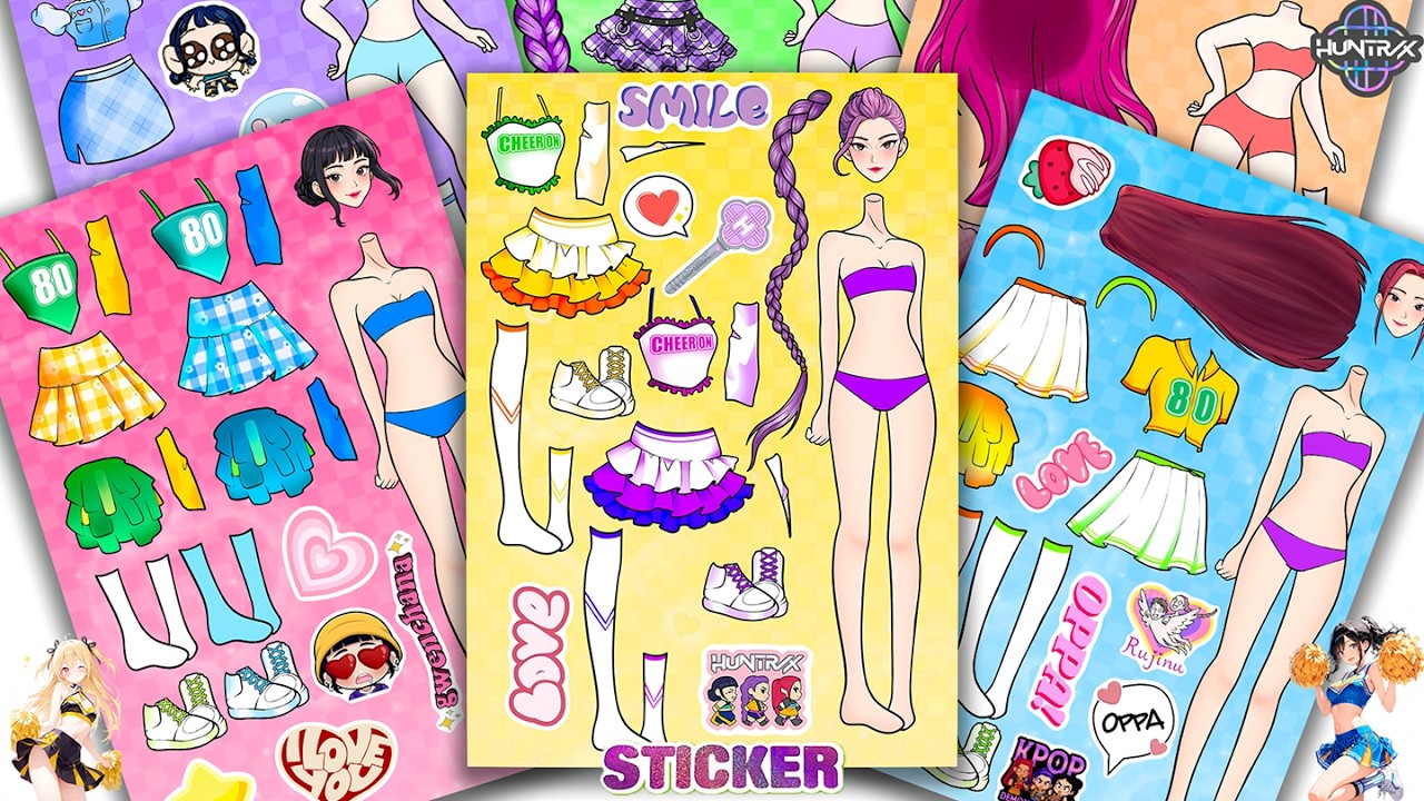 Oddly Satisfying ASMR Sticker Book Huntrix Idol K-Pop Cheerleader & Sporty Style! 💖 Paper DIY #235