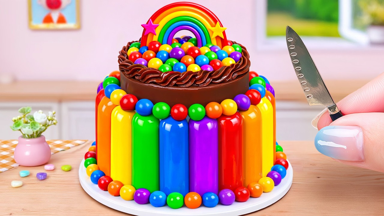 Простой рецепт приготовления миниатюрного, восхитительного радужного торта 🌈 Расслабляющий торт ASMR