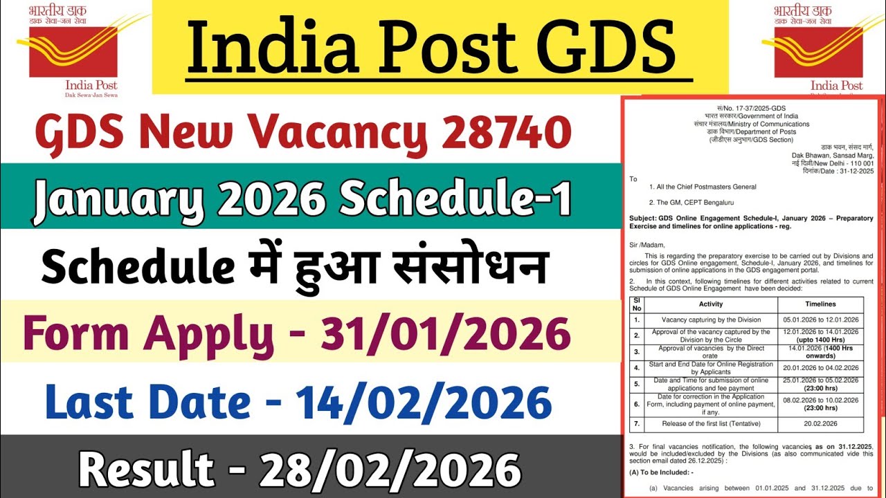 GDS January 2026 Schedule-1 में हुआ संसोधन || अब 31/01/2026 से शुरू होंगे फार्म