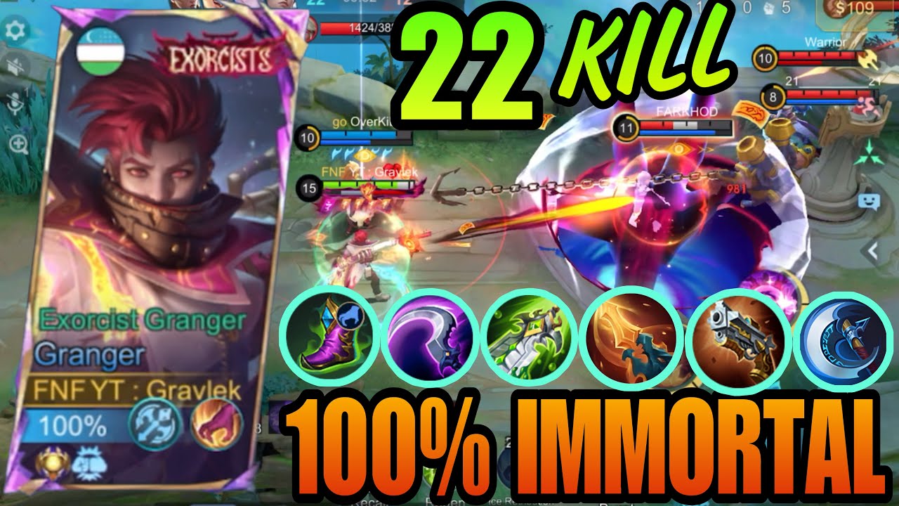22 Kills + 100% IMMORTAL & 16.1 Points!! Granger Jungle Carry Unstoppable - Mobile Legends