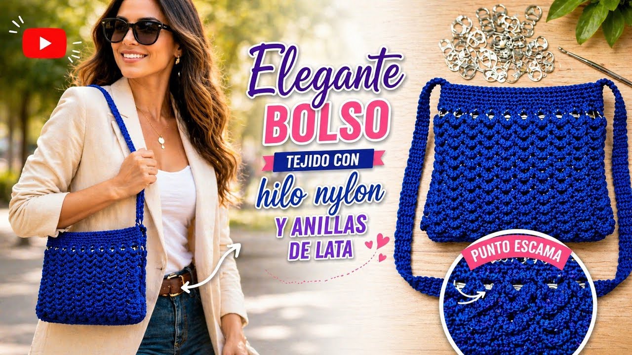 Cartera tejida con anillas de lata EN PUNTO ESCAMA.