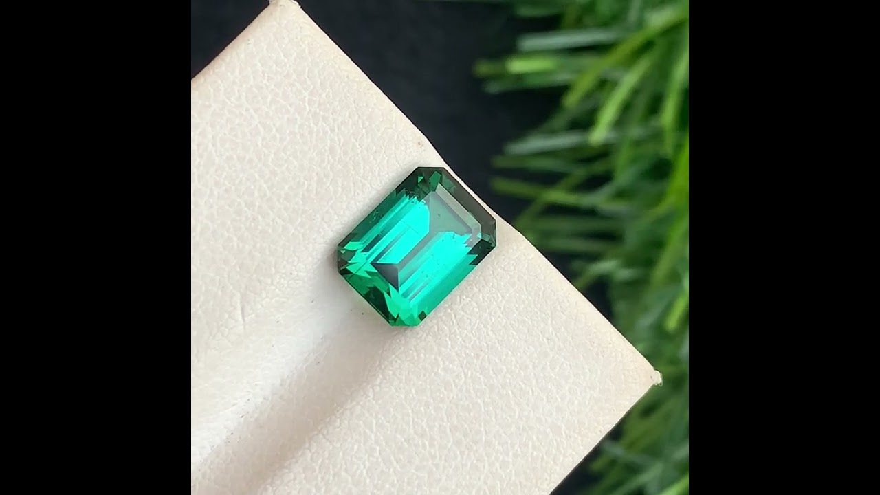 Bluish Green Tourmaline Gemstone, Emerald Cut 2.80 Carats