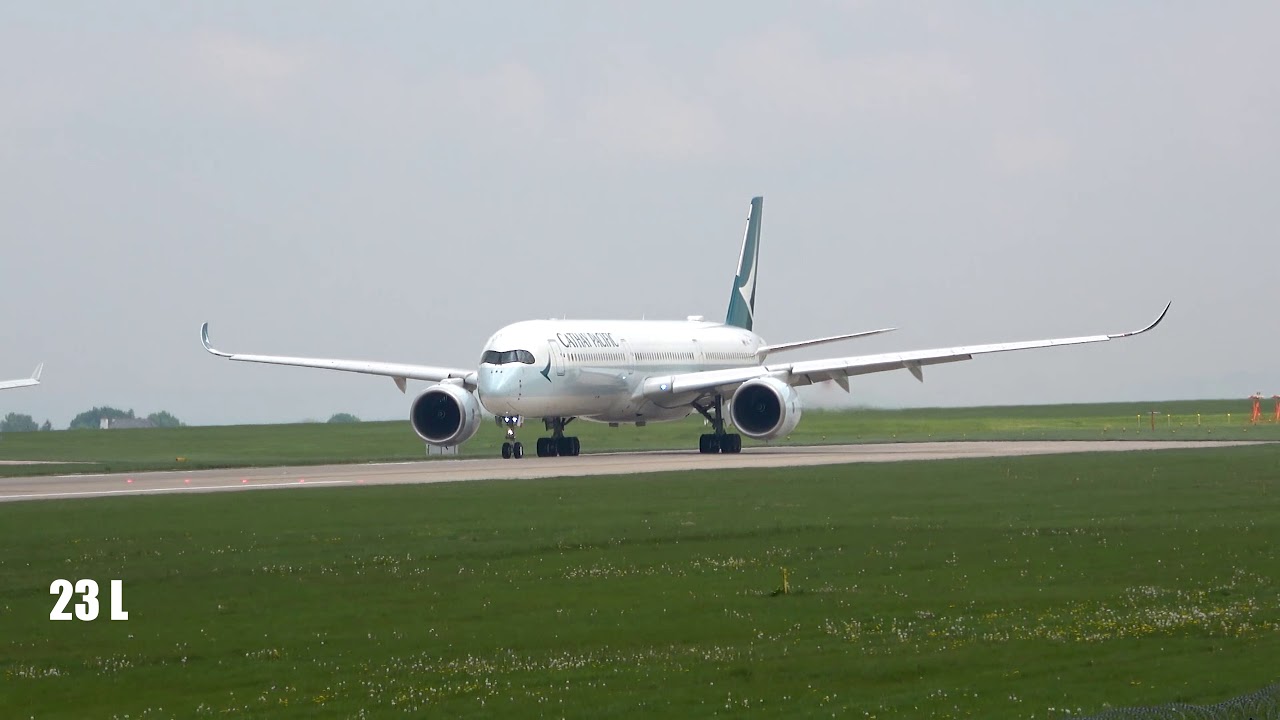 Closeup Takeoff Cathay Pacific Airways CX216 B-LXI Airbus A35K Manchester To Hong Kong 1/4/19