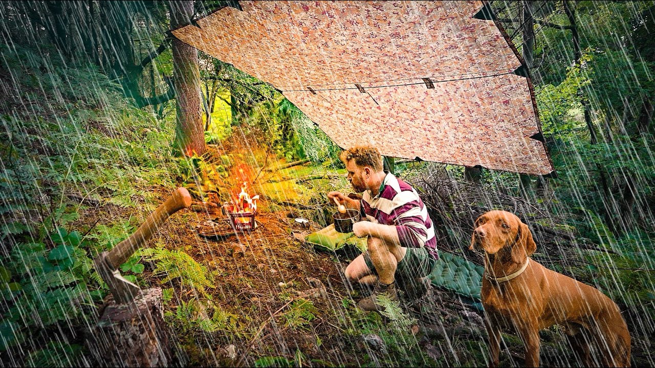 Storm Camp: Camping in Torrential Rain (Tarp Shelter)