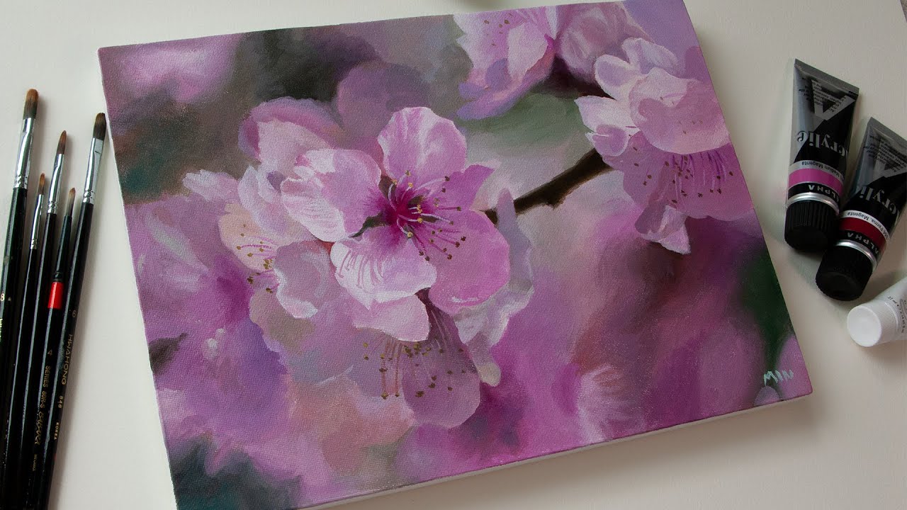 [ENG] 벚꽃 풍경 아크릴화 / 핑크색 만드는 법/ 하늘아래 같은 핑크는 없어요/ 흰색물감 비교/ How to draw cherry blossom acrylic painting