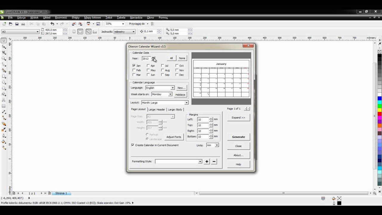 CorelDRAW X5 - Jak zrobić kalendarz