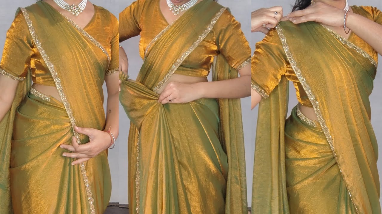 Latest silk saree draping attractive look without any problems in saree/perfect shoulder&side pleats
