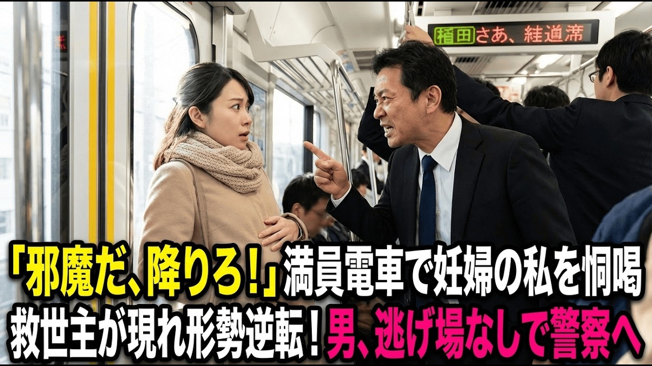 「邪魔だ、降りろ！」満員電車で妊婦の私を恫喝する男。恐怖で震える中、私がかつて痴漢の冤罪から救った男子学生たちが一斉に立ち上がり…