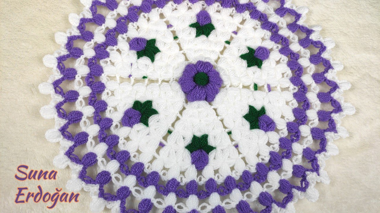 💜 YENİ TASARIM @sunaerdogan8185  GÜL DESENLİ ÖRÜMCEKLİ YUVARLAK LİF MODELİ ADIM ADIM YAPILIŞI