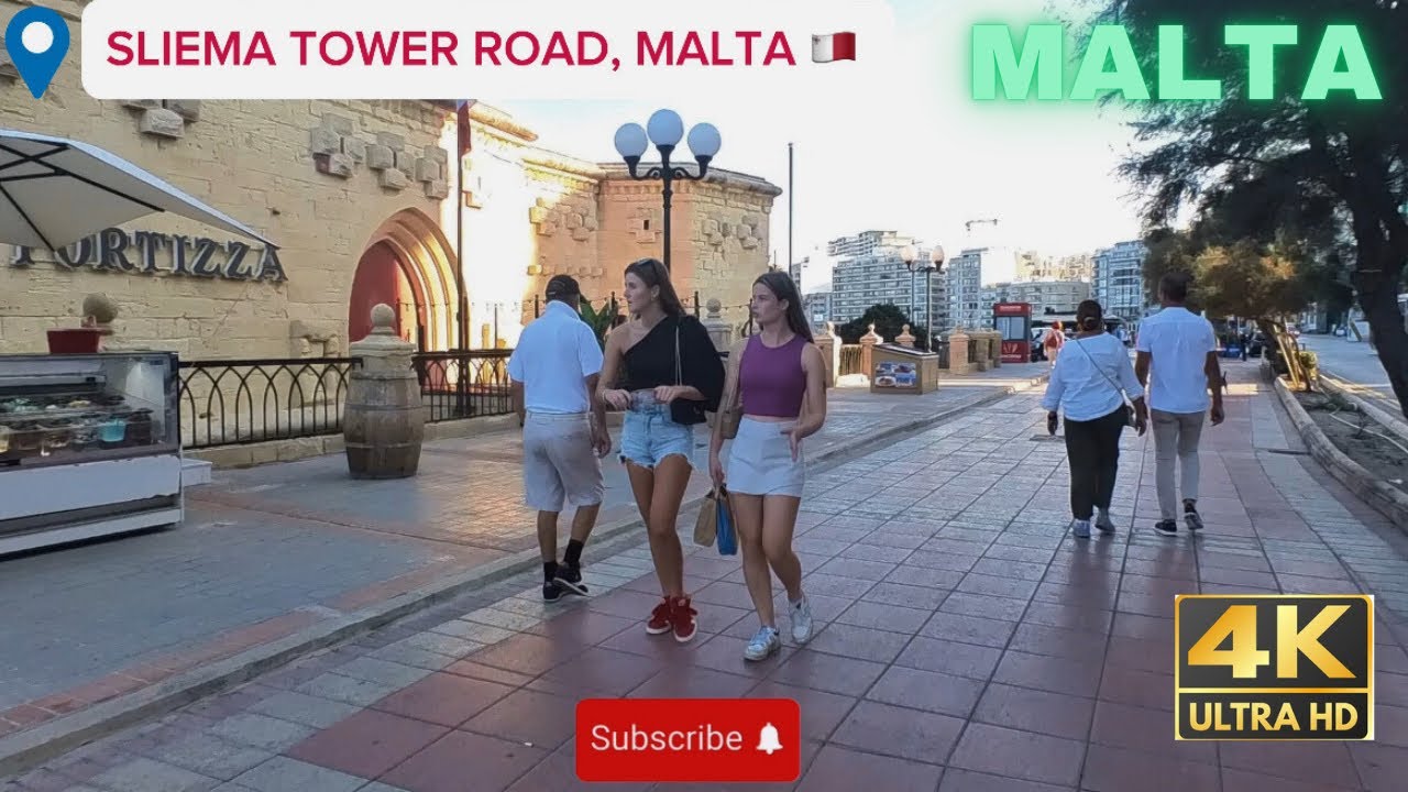 A Scenic Walk Along Sliema Tower Road | Fortizza Bar & Iconic Malta Attractions 🇲🇹 | 4K Tour