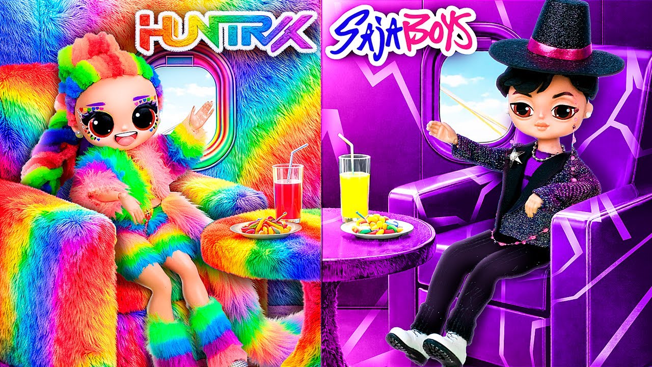 K-Pop Demon Hunters in Rainbow and Black Airplane! 10 Crafts for L.O.L. Dolls