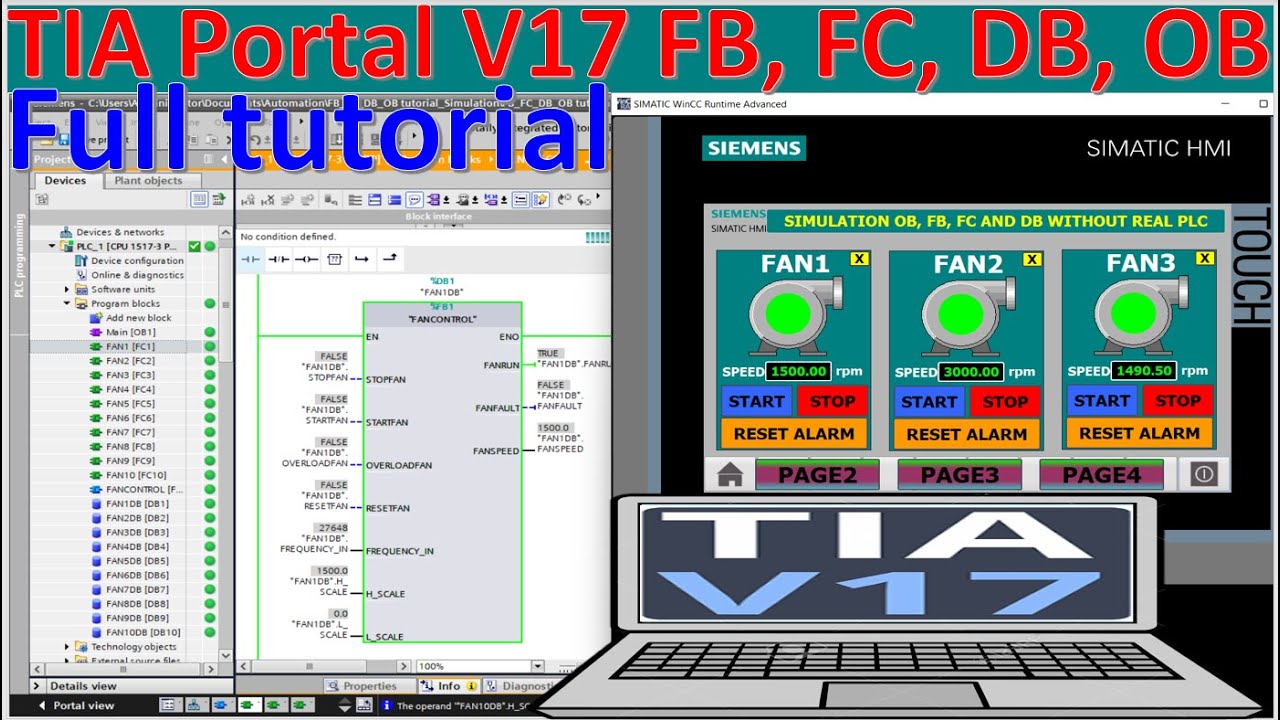 TIA Portal V17 how to create FB, FC, DB and Call to OB