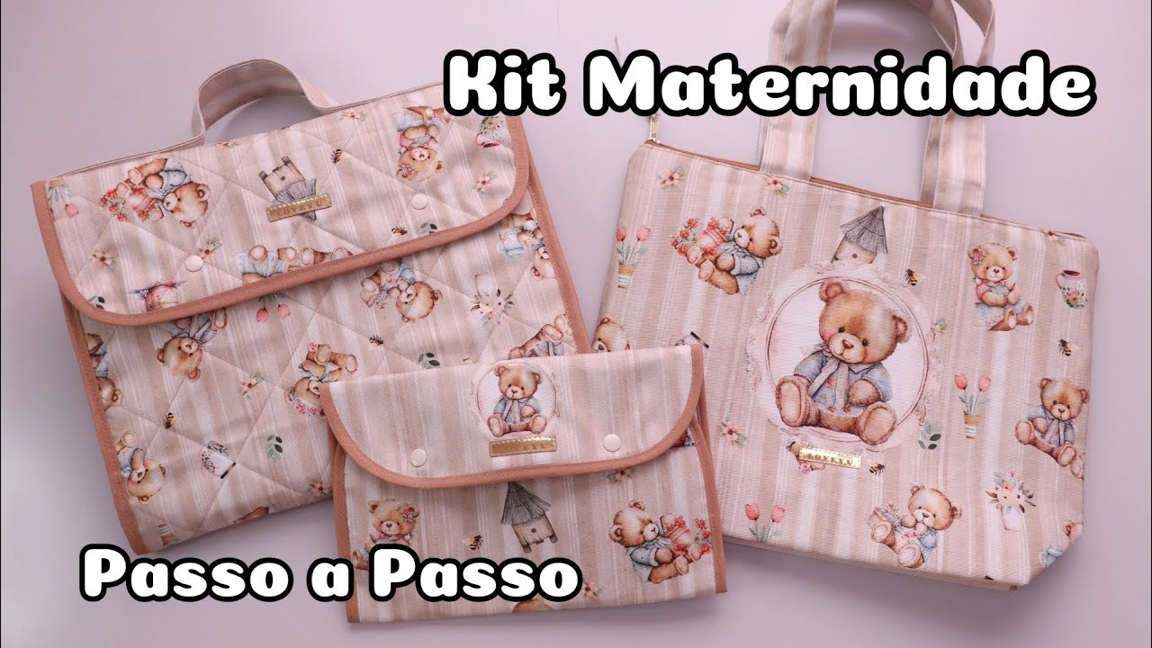 KIT MATERNIDADE - 3 Pe&ccedil;as - Bolsa, Porta caderneta de vacina e Trocador - Passo a Passo