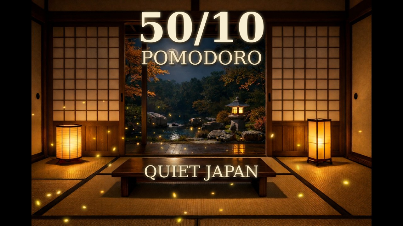 Pomodoro Timer 50/10 for Deep Work | Quiet Japanese Room at Night + Autumn Insect Sounds | 2 Hours