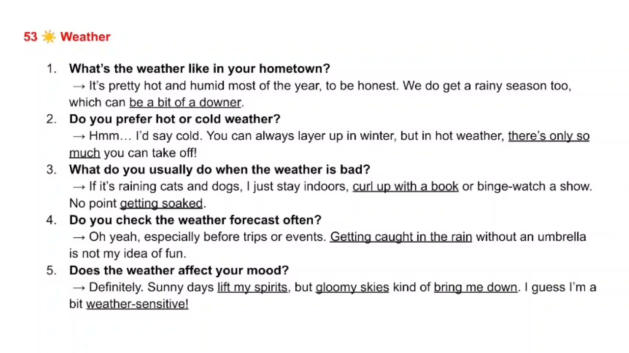 SPEAKING SAMPLE - TOPIC 53 WEATHER 