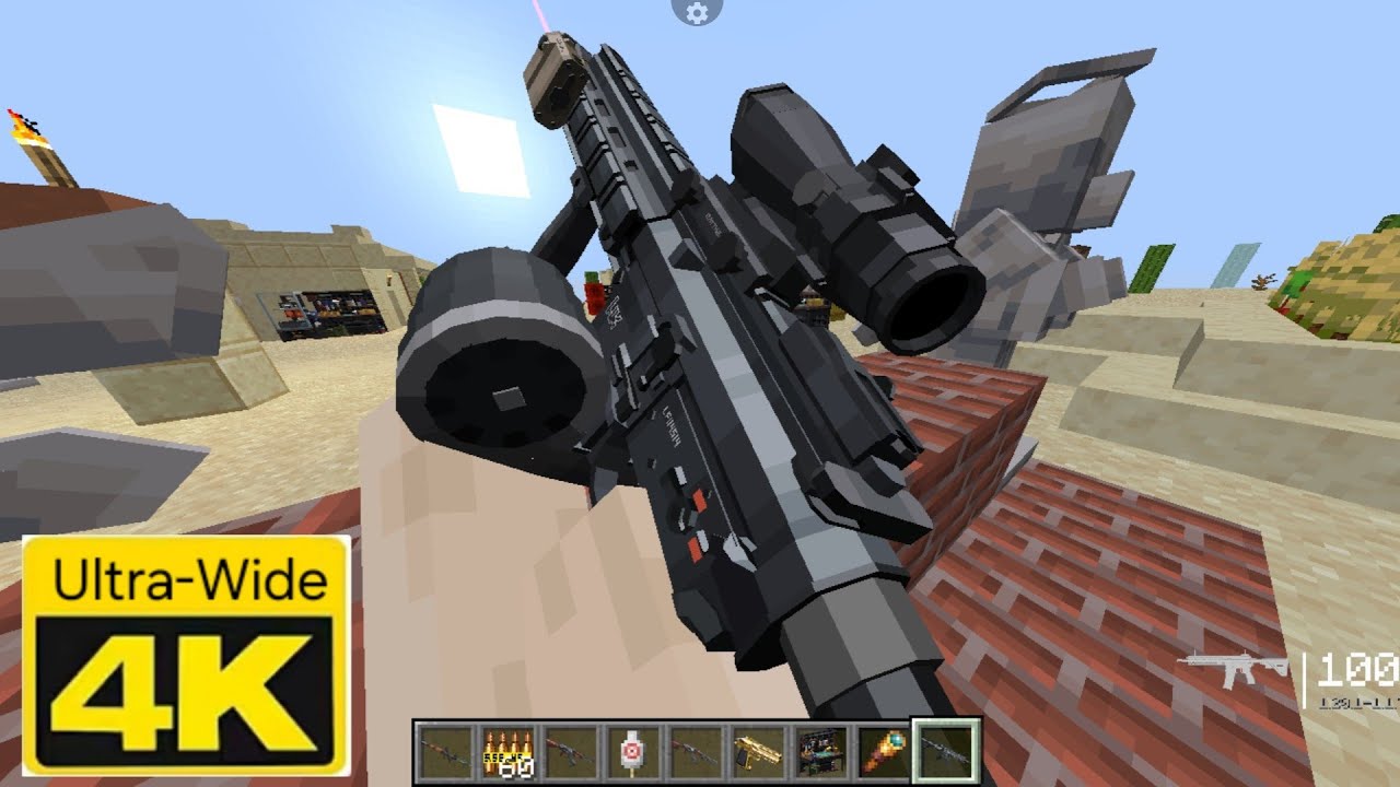 Minecraft Tacz mod! 【UW4K】|| Realistic guns/weapons! || Minecraft mods! #mcpe, #minecraft, #mods.