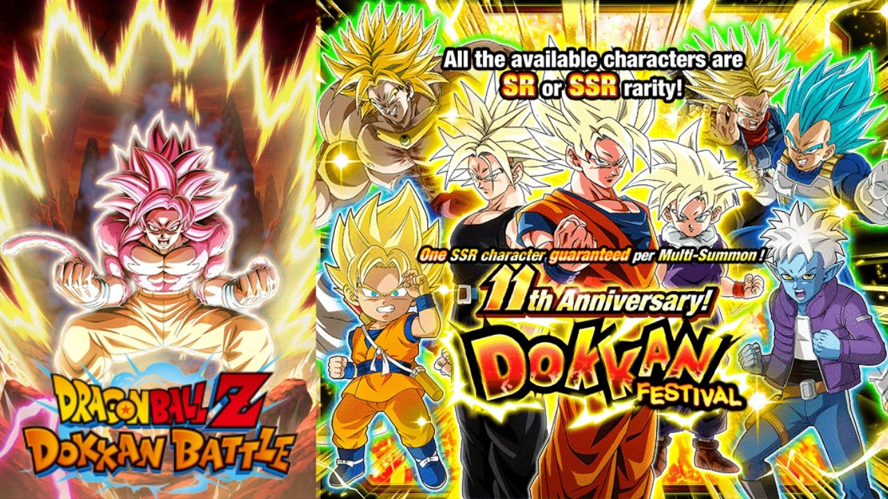 Баннеры с билетами на фестиваль Dokkan Fest и карнавал легендарных призывов в честь 11-й годовщин...