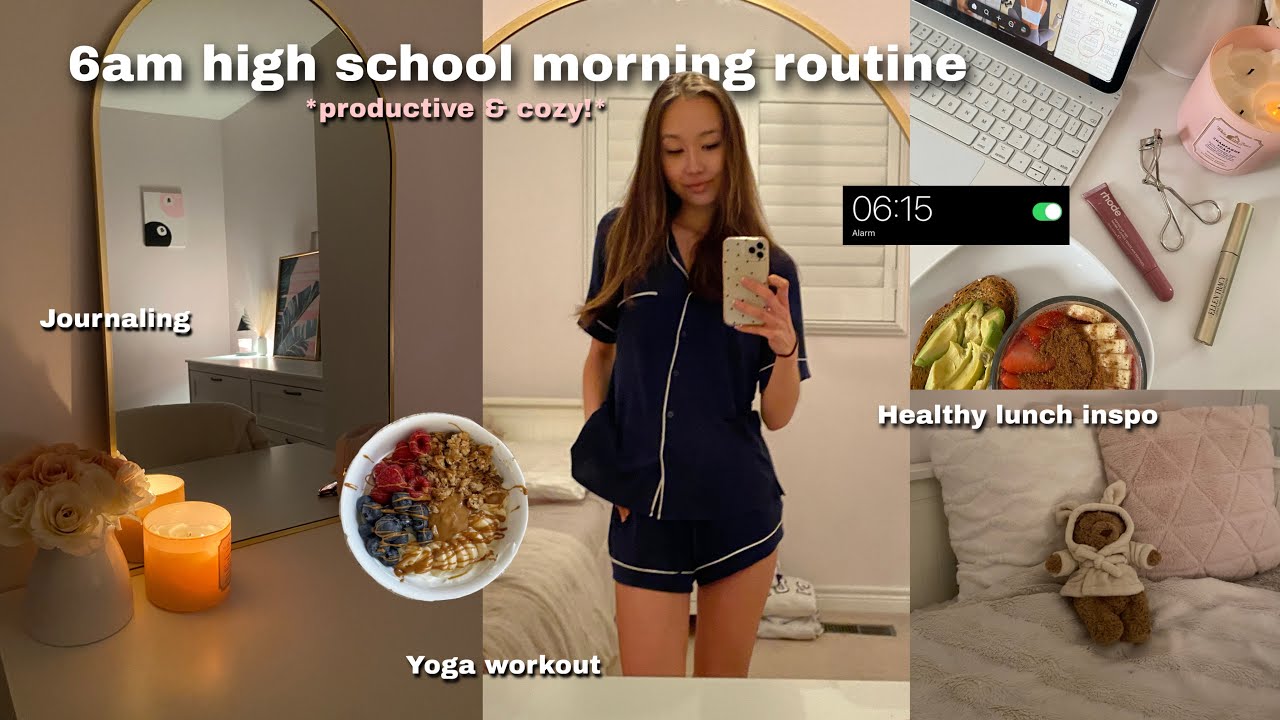 my 6am high school morning routine! 🌞🧖🏼‍♀️ *productivity, yoga, healthy habits*